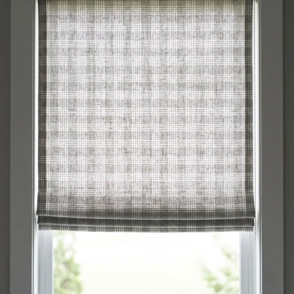 Grey Plaid Linen Roman Shade, Farmhouse Style, Custom Corded Blind — image 5