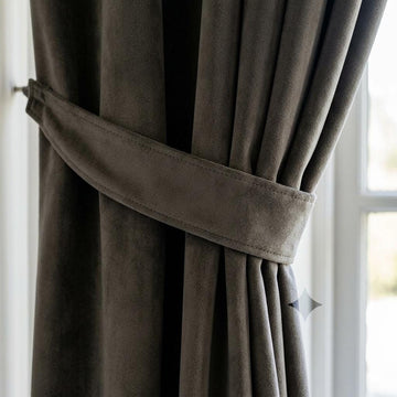 Dark Taupe Velvet Curtains, Heavy Blackout Drapes, Dark Brown Custom Window Panels, Rod Pocket Back Tab Grommet — image 1