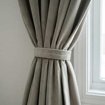 Sage Greige Velvet Curtains, Heavy Blackout Drapes, Soft Stone Gray Custom Window Panels, Rod Pocket Back Tab — image 1