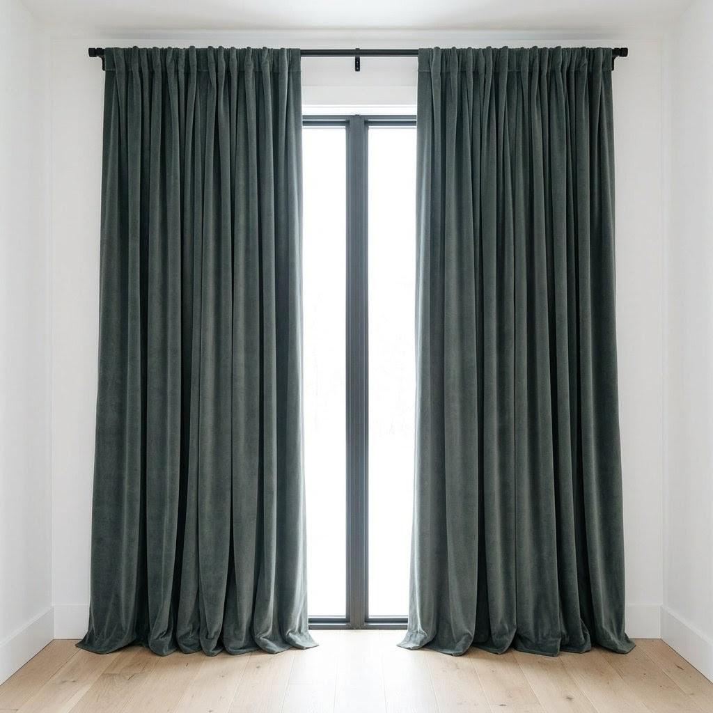 Dusty Teal Velvet Curtains, Heavy Blackout Drapes, Blue Green Custom Window Panels, Rod Pocket Back Tab Grommet — image 5