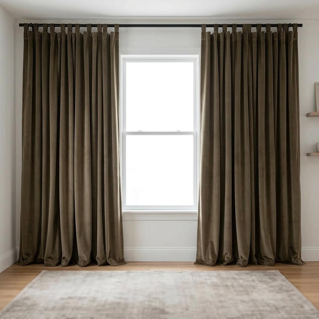Olive Brown Velvet Curtains, Heavy Drapes, Custom Size Blackout Curtain Panel, Rod Pocket Back Tab Grommet Hooks — image 5