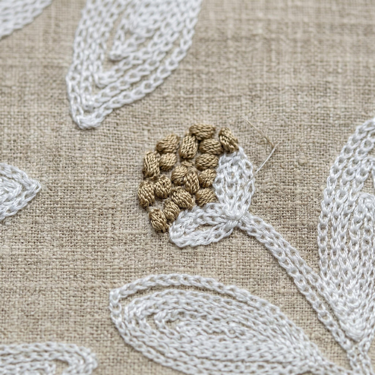 Natural Linen Roman Shade, White Botanical Embroidered Corded Blind, Custom Blackout Window Shade — image 8