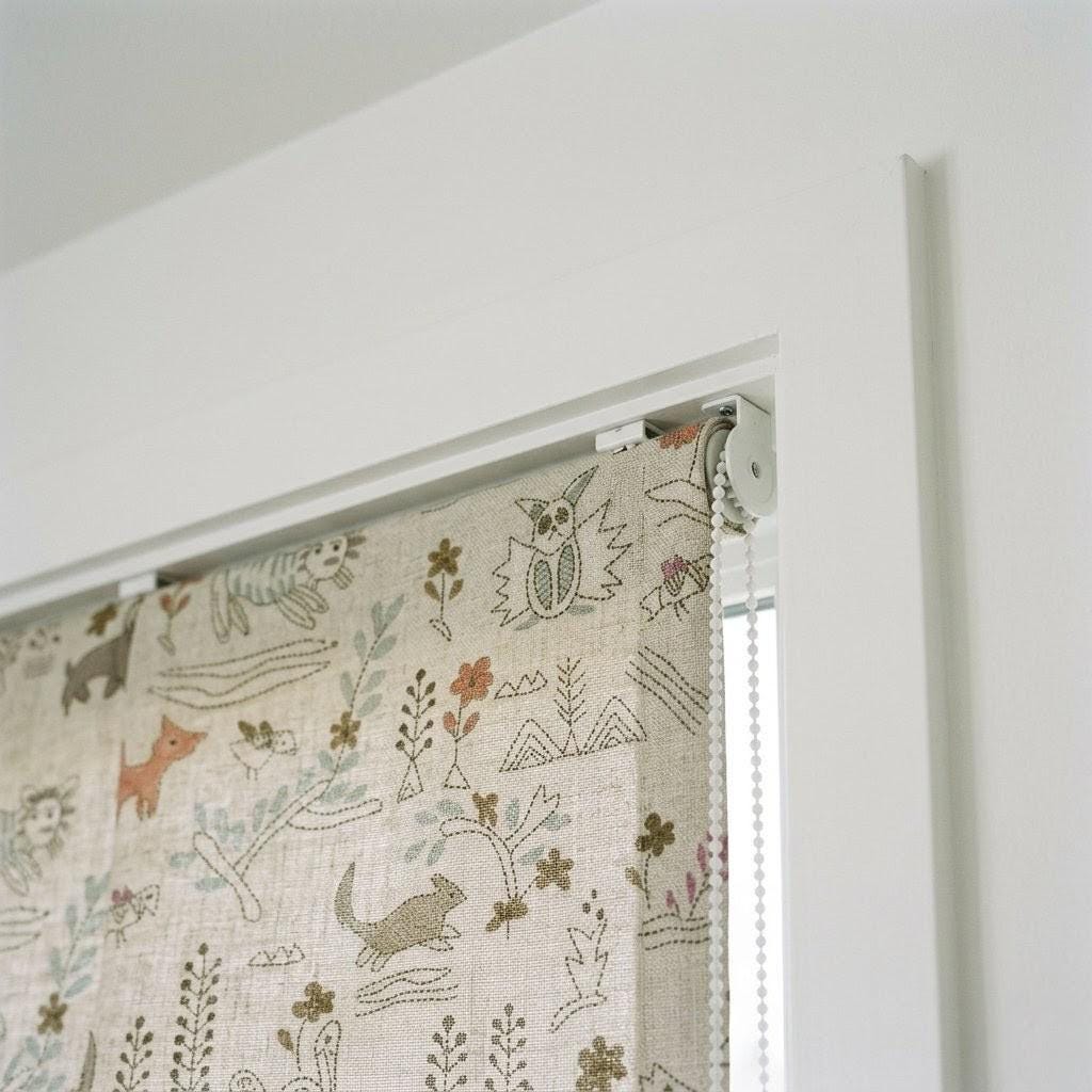Woodland Animal Linen Roman Shade, Nursery Blind, Oatmeal Beige Fox Rabbit Print, Custom Corded Blackout Window Shade — image 8
