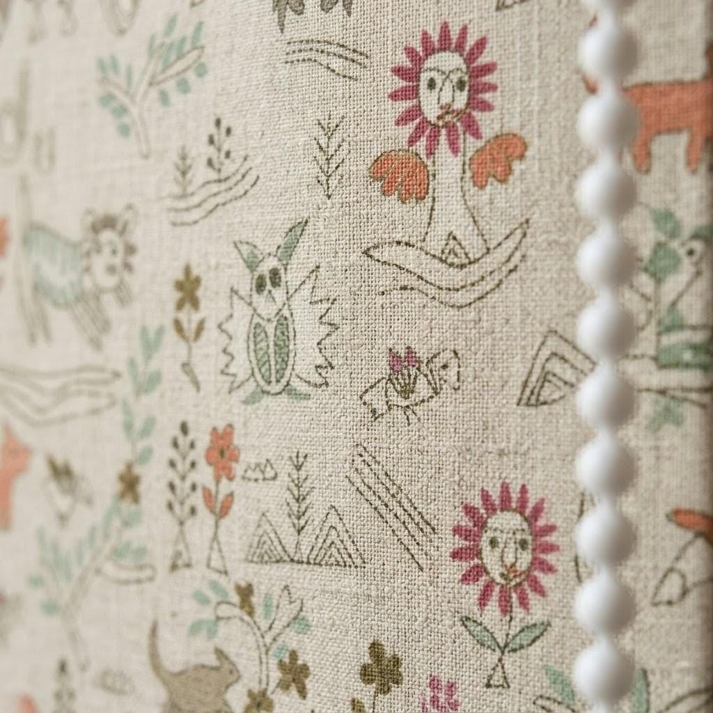 Woodland Animal Linen Roman Shade, Nursery Blind, Oatmeal Beige Fox Rabbit Print, Custom Corded Blackout Window Shade — image 6