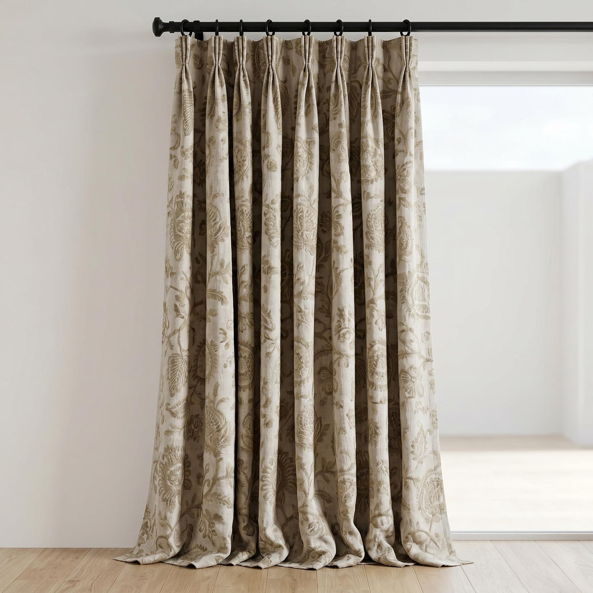 Natural Taupe Linen Embroidered Curtains, Floral Vine Farmhouse Drapes, Heavy Linen Panels, Cotton Lined or Blackout — image 3