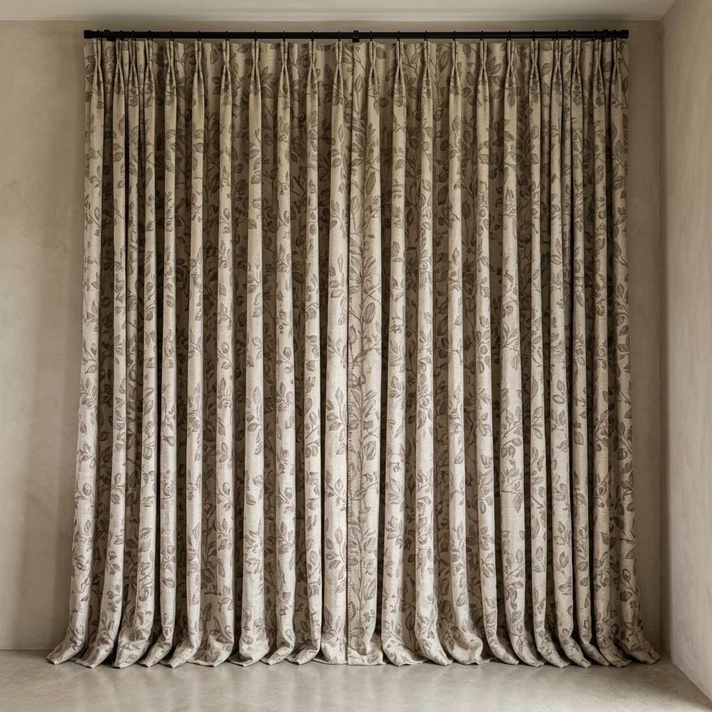 Heavy Pure Linen Curtains, Taupe Botanical Leaf Vine Drapes, Oatmeal Beige Blackout or Cotton Lined Panels — image 5