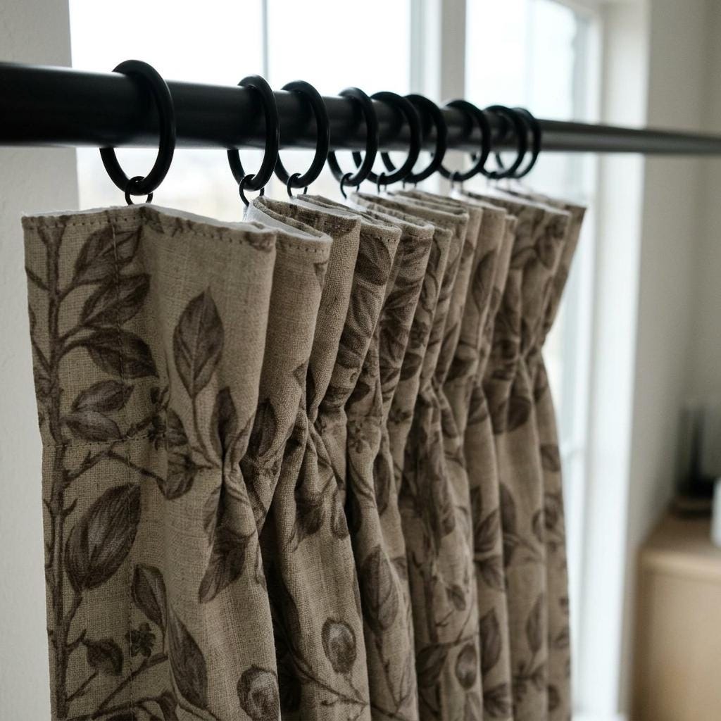 Heavy Pure Linen Curtains, Taupe Botanical Leaf Vine Drapes, Oatmeal Beige Blackout or Cotton Lined Panels — image 6