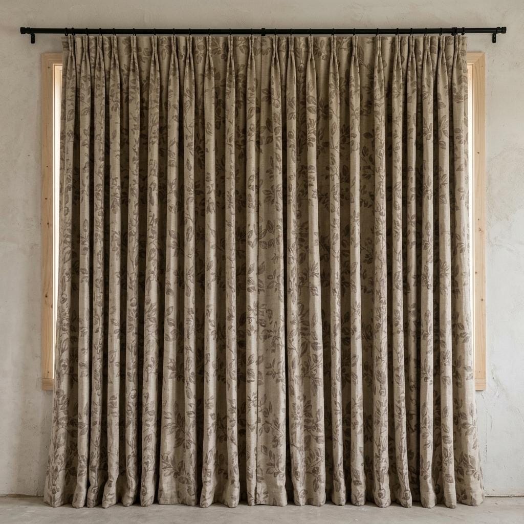 Heavy Pure Linen Curtains, Taupe Botanical Leaf Vine Drapes, Oatmeal Beige Blackout or Cotton Lined Panels — image 9
