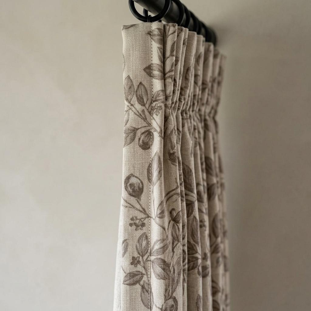 Heavy Pure Linen Curtains, Taupe Botanical Leaf Vine Drapes, Oatmeal Beige Blackout or Cotton Lined Panels — image 7