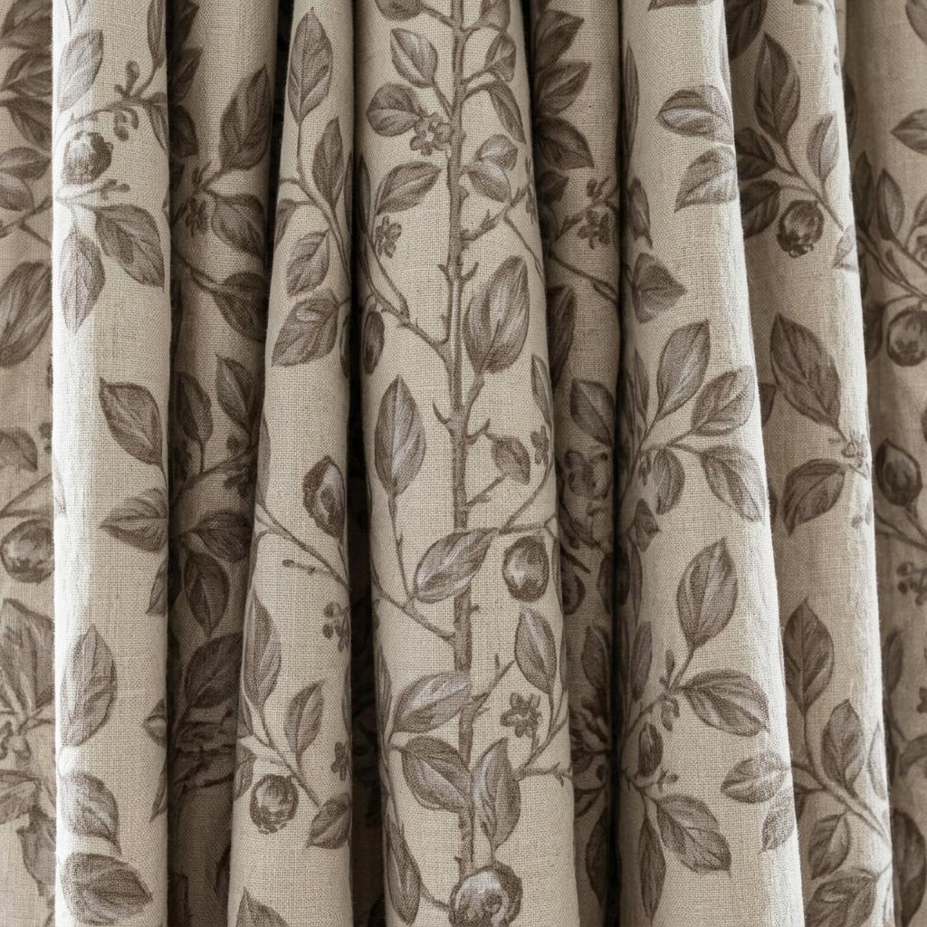Heavy Pure Linen Curtains, Taupe Botanical Leaf Vine Drapes, Oatmeal Beige Blackout or Cotton Lined Panels — image 8