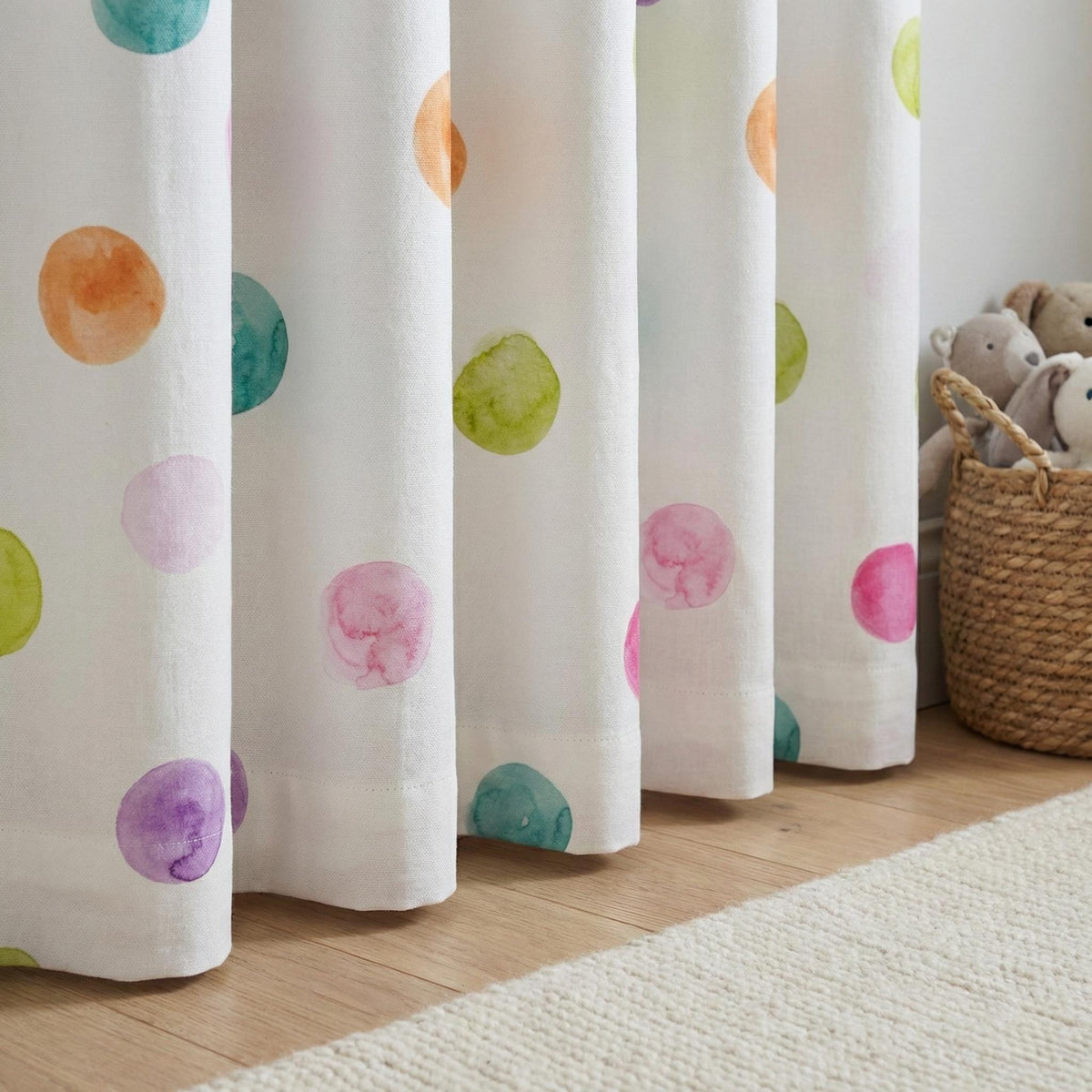 Pastel Polka Dot Curtains: Organic Linen Nursery Drapes (Custom Sizes) — image 1