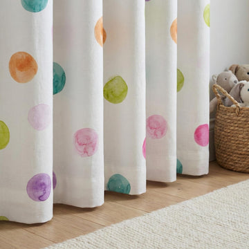 Pastel Polka Dot Curtains: Organic Linen Nursery Drapes (Custom Sizes) — image 1