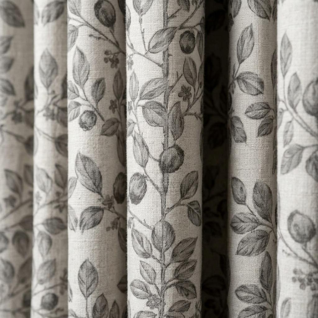 Heavy Pure Linen Curtains, Gray Taupe Botanical Leaf Vine Drapes, Oatmeal Beige Blackout or Cotton Lined Panels — image 5