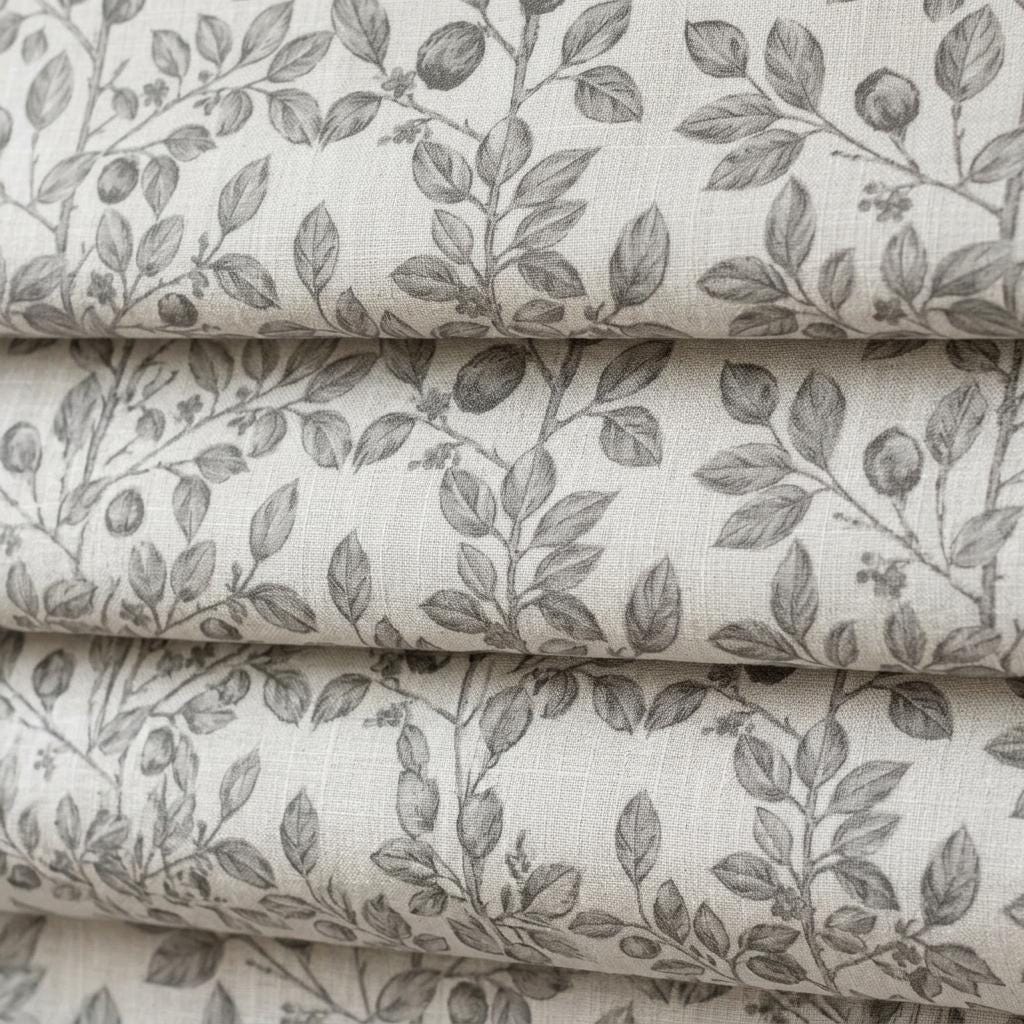 Grey Taupe Botanical Linen Roman Shade, Custom Corded Roman Blind, Floral Vine Window Shade, Blackout or Cotton Lined — image 2