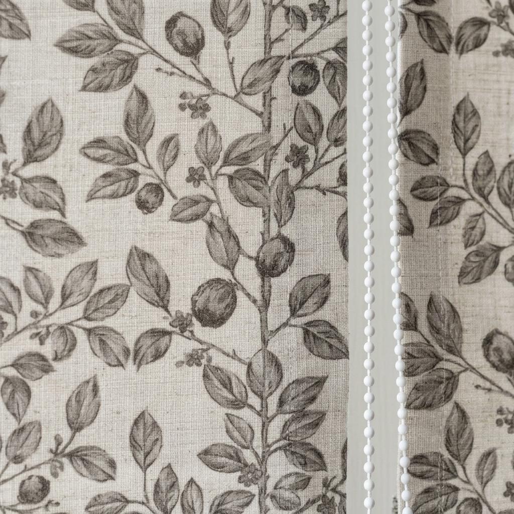 Grey Taupe Botanical Linen Roman Shade, Custom Corded Roman Blind, Floral Vine Window Shade, Blackout or Cotton Lined — image 7