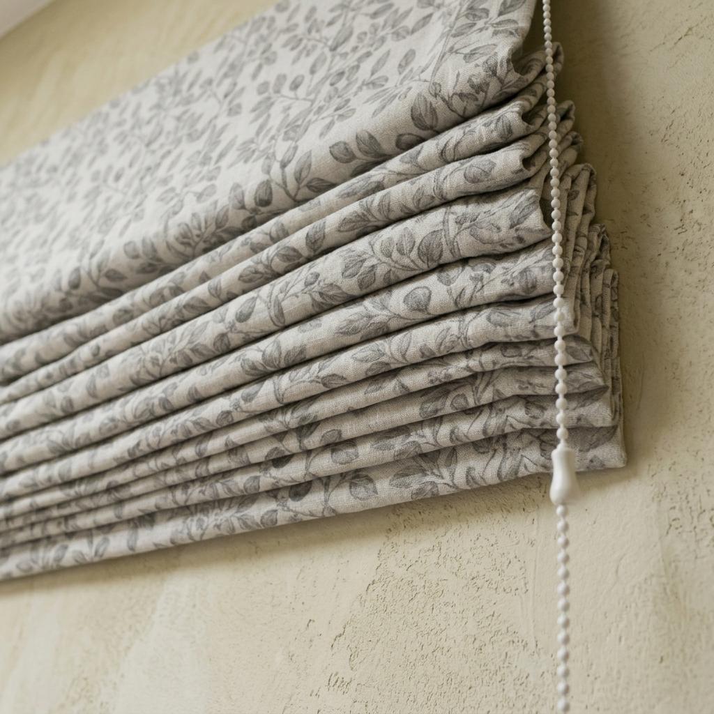 Grey Taupe Botanical Linen Roman Shade, Custom Corded Roman Blind, Floral Vine Window Shade, Blackout or Cotton Lined — image 9