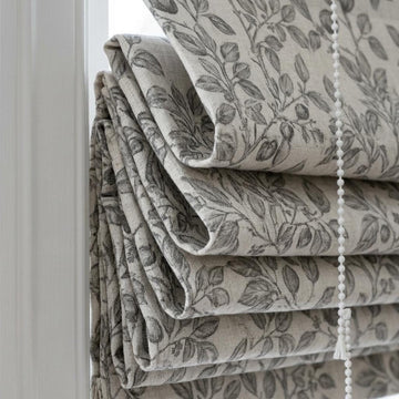 Grey Taupe Botanical Linen Roman Shade, Custom Corded Roman Blind, Floral Vine Window Shade, Blackout or Cotton Lined — image 1