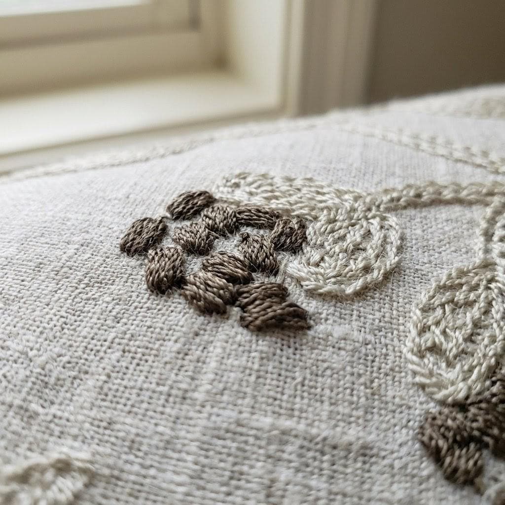 Natural Beige Embroidered Linen Roman Shade, Botanical Vine Custom Corded Blind, Blackout or Cotton Lined — image 6