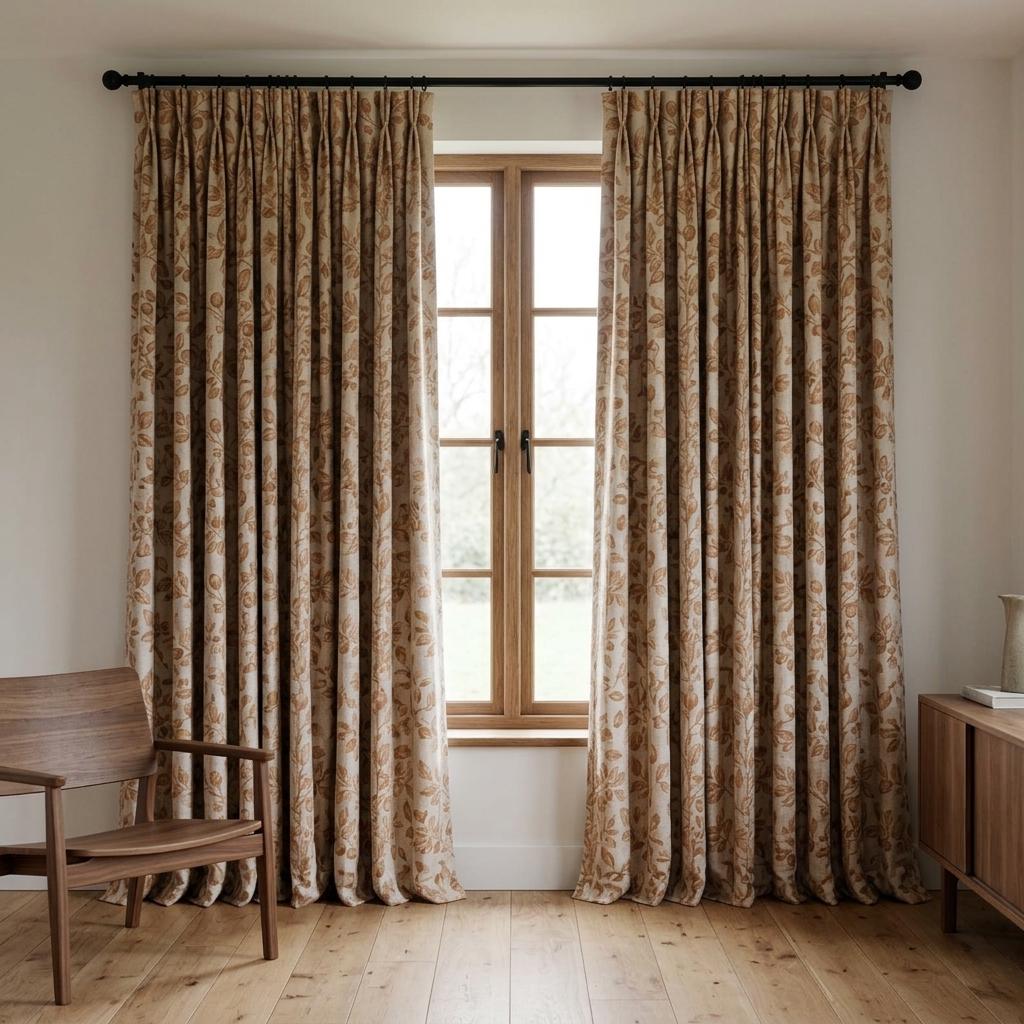Heavy Pure Linen Curtains, Warm Tan Brown Botanical Leaf Vine Drapes, Oatmeal Beige Blackout or Cotton Lined Panels — image 4