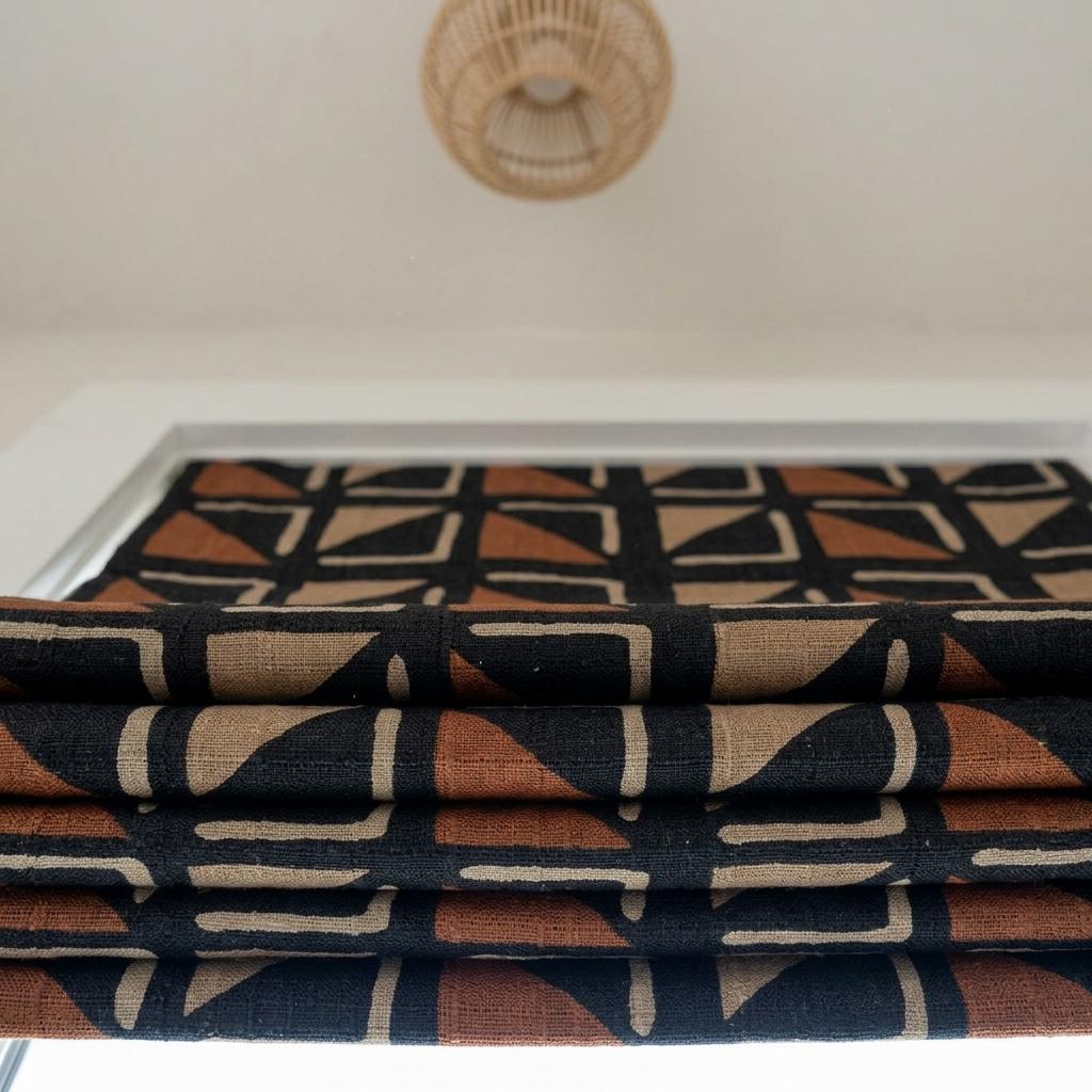 Black Terracotta Tribal Linen Roman Shade, Custom Corded Roman Blind, Geometric Window Shade, Blackout or Cotton Lined — image 7