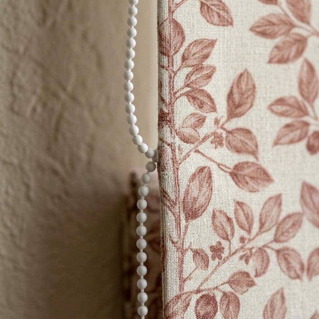 Dusty Rose Botanical Linen Roman Shade, Custom Corded Roman Blind, Floral Vine Window Shade, Blackout or Lined — image 6