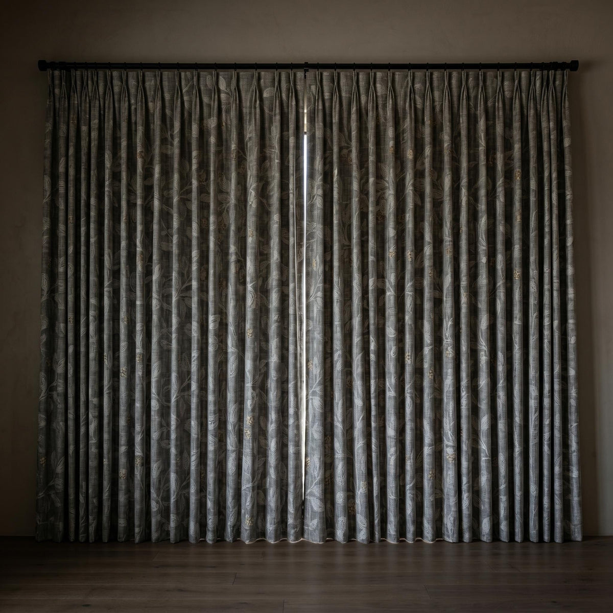Dark Grey Linen Embroidered Curtains, Dusty Grey Botanical Drapes, Heavy Custom Blackout Cafe Curtain Panels — image 4