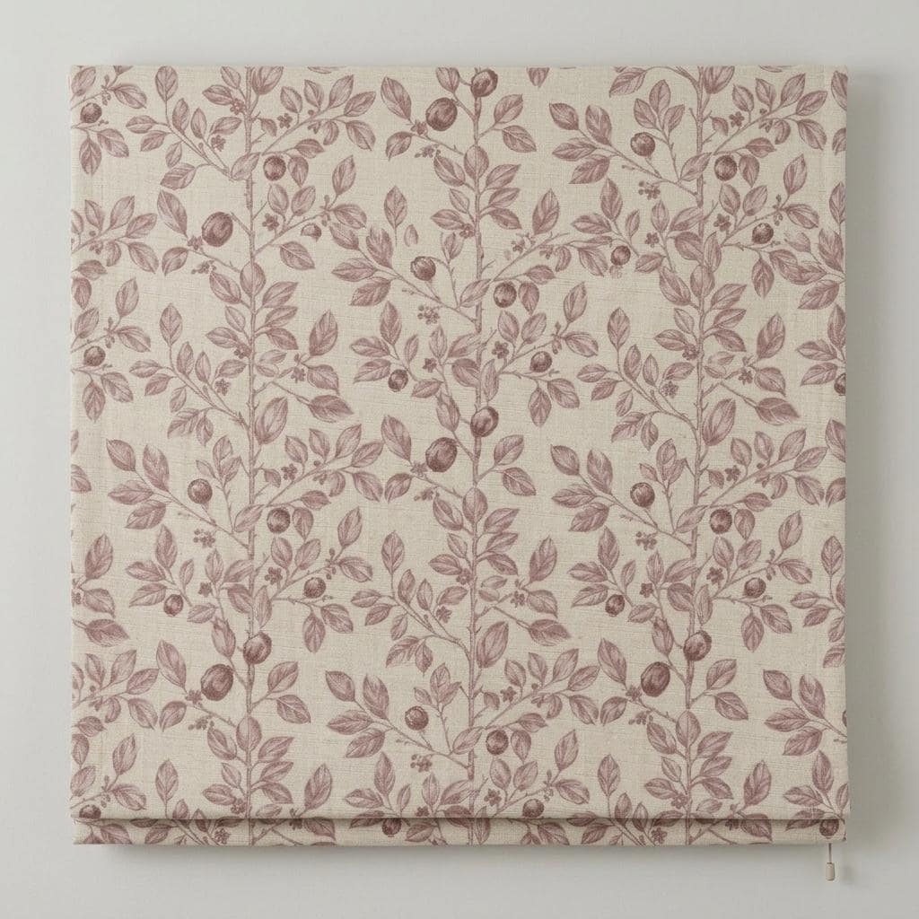 Dusty Mauve Botanical Linen Roman Shade, Custom Corded Roman Blind, Floral Vine Window Shade, Blackout or Lined — image 9