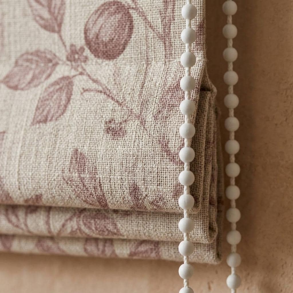 Dusty Mauve Botanical Linen Roman Shade, Custom Corded Roman Blind, Floral Vine Window Shade, Blackout or Lined — image 2