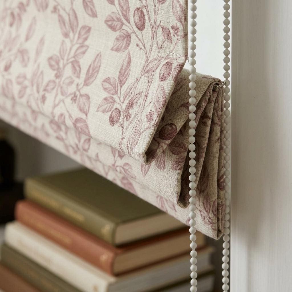 Dusty Mauve Botanical Linen Roman Shade, Custom Corded Roman Blind, Floral Vine Window Shade, Blackout or Lined — image 8