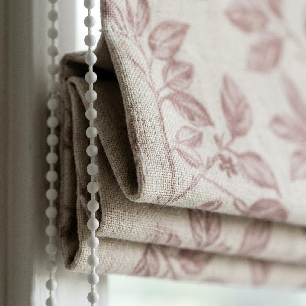 Dusty Mauve Botanical Linen Roman Shade, Custom Corded Roman Blind, Floral Vine Window Shade, Blackout or Lined — image 4