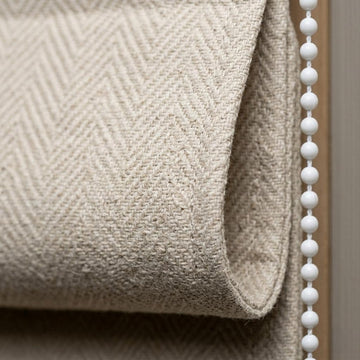 Herringbone Linen Roman Shade, Oatmeal Beige Textured Woven Blind, Custom Corded Window Shade, Blackout or Cotton Lined — image 1