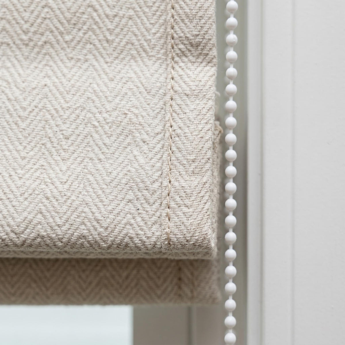 Herringbone Linen Roman Shade, Oatmeal Beige Textured Woven Blind, Custom Corded Window Shade, Blackout or Cotton Lined — image 4