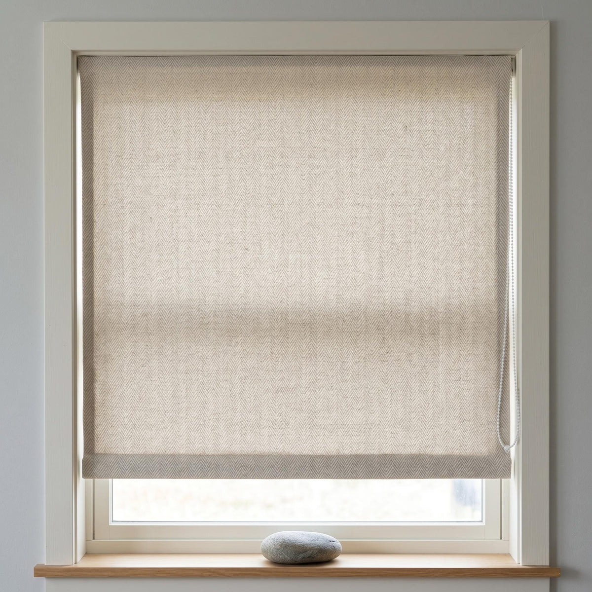 Herringbone Linen Roman Shade, Oatmeal Beige Textured Woven Blind, Custom Corded Window Shade, Blackout or Cotton Lined — image 7