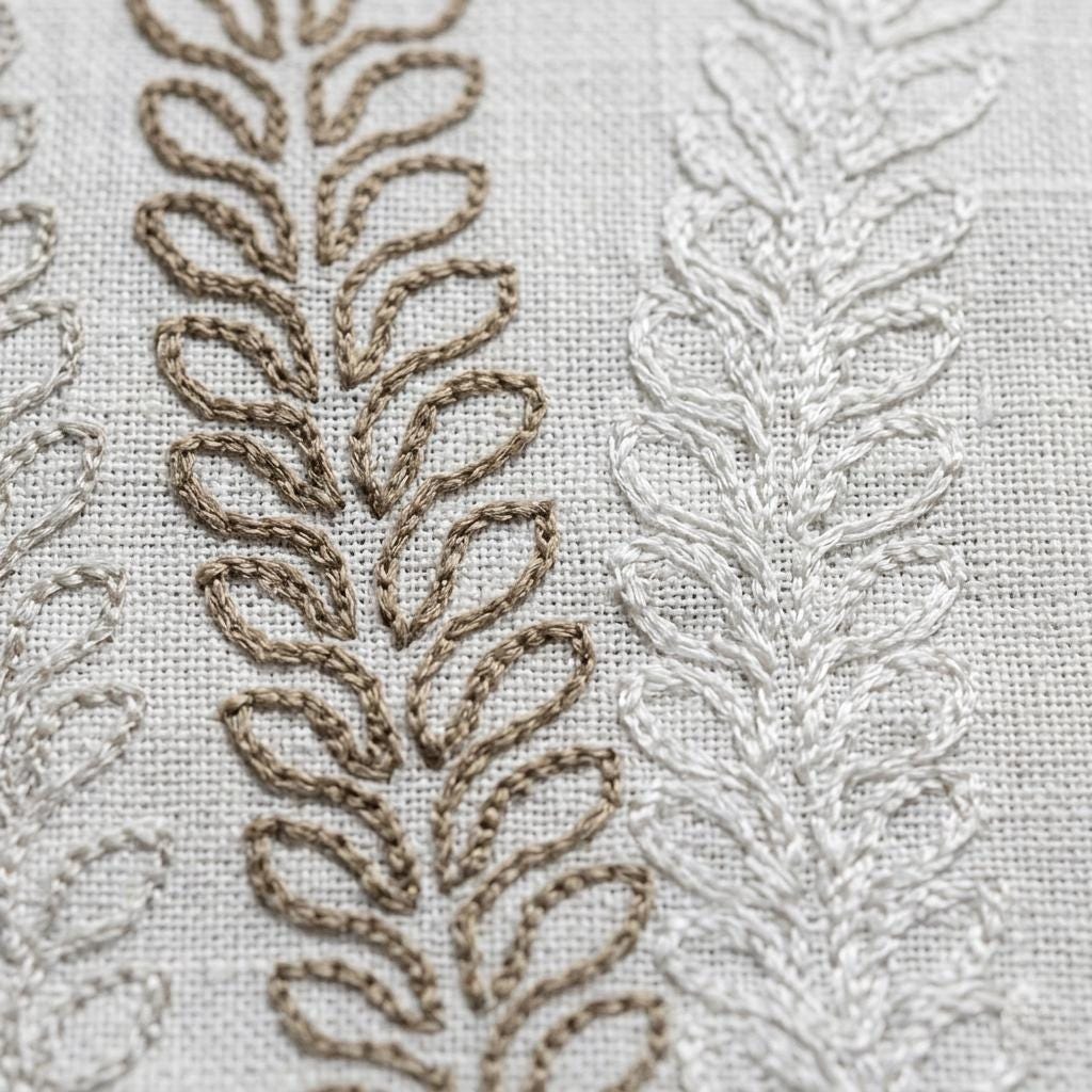 Pure White Heavy Linen Curtains, Taupe Ivory Vine Embroidered Drapes, Custom Blackout or Cotton Lined Panels — image 7