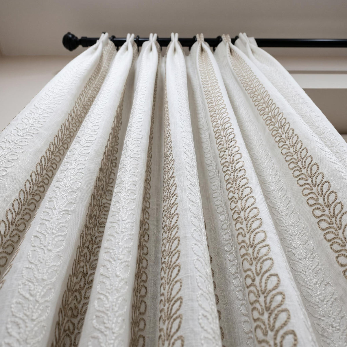 Pure White Heavy Linen Curtains, Taupe Ivory Vine Embroidered Drapes, Custom Blackout or Cotton Lined Panels — image 8
