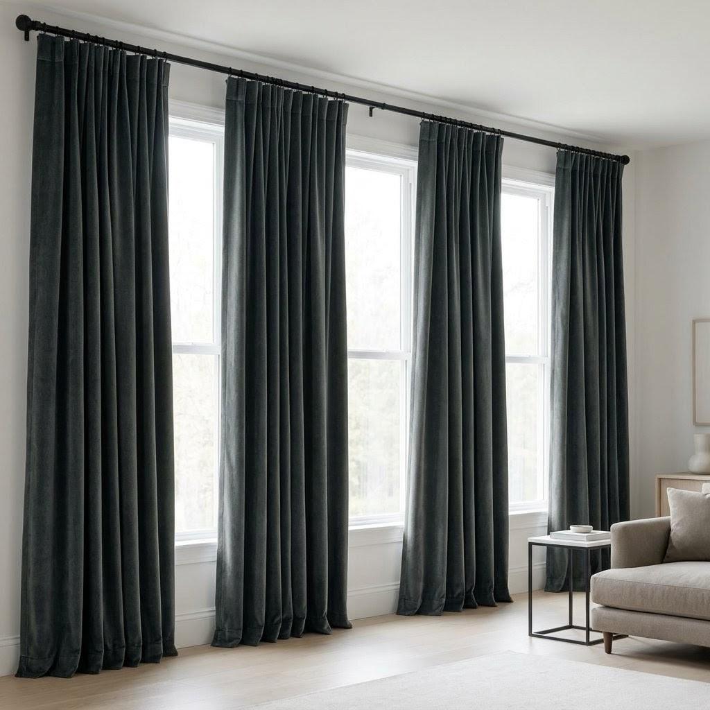 Charcoal Gray Velvet Curtains, Heavy Blackout Drapes, Custom Luxury Window Panels, Rod Pocket Back Tab Grommet — image 6