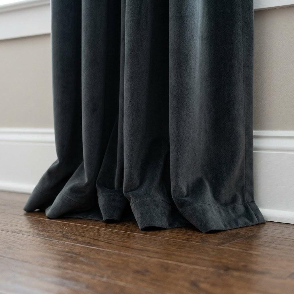 Charcoal Gray Velvet Curtains, Heavy Blackout Drapes, Custom Luxury Window Panels, Rod Pocket Back Tab Grommet — image 7