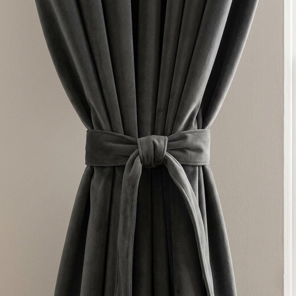 Carbon Grey Velvet Curtains, Heavy Blackout Drapes, Luxury Custom Window Panels, Rod Pocket Back Tab Grommet — image 3
