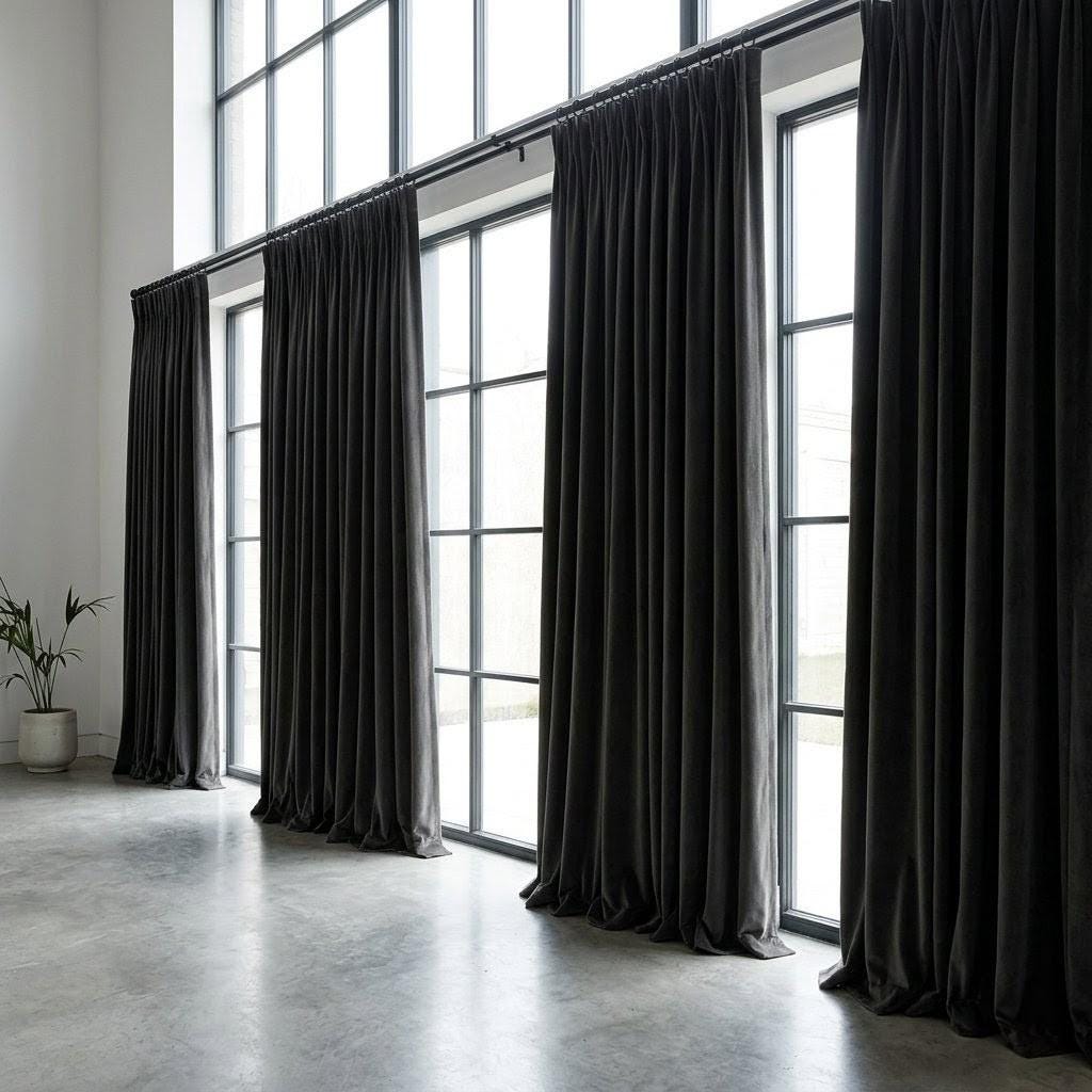 Carbon Grey Velvet Curtains, Heavy Blackout Drapes, Luxury Custom Window Panels, Rod Pocket Back Tab Grommet — image 8