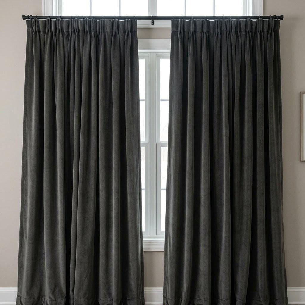 Carbon Grey Velvet Curtains, Heavy Blackout Drapes, Luxury Custom Window Panels, Rod Pocket Back Tab Grommet — image 9