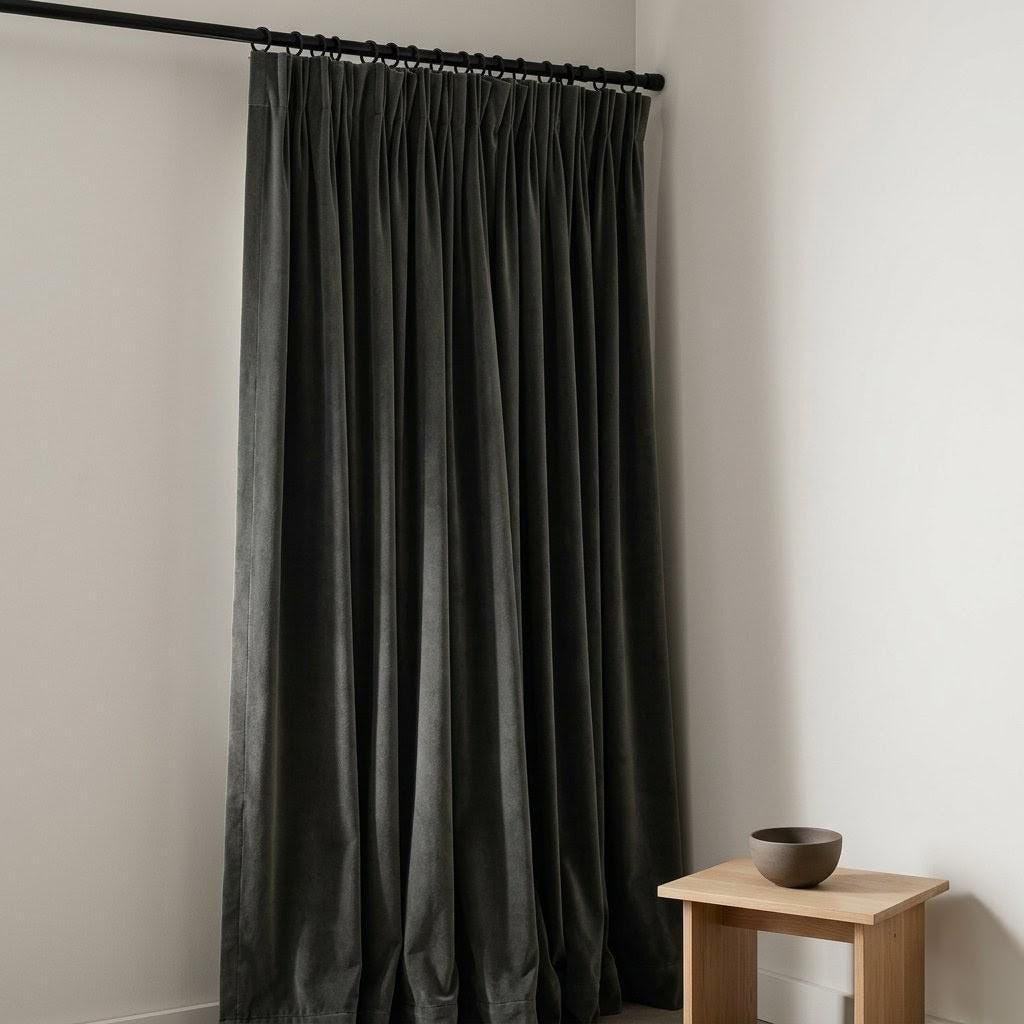 Carbon Grey Velvet Curtains, Heavy Blackout Drapes, Luxury Custom Window Panels, Rod Pocket Back Tab Grommet — image 7