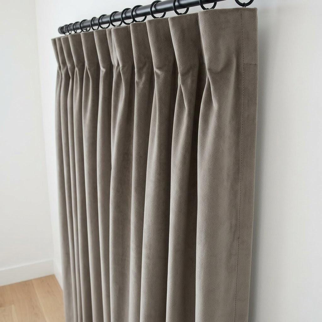 Greige Taupe Velvet Curtains, Heavy Blackout Drapes, Luxury Custom Window Panels, Rod Pocket Back Tab Grommet — image 5