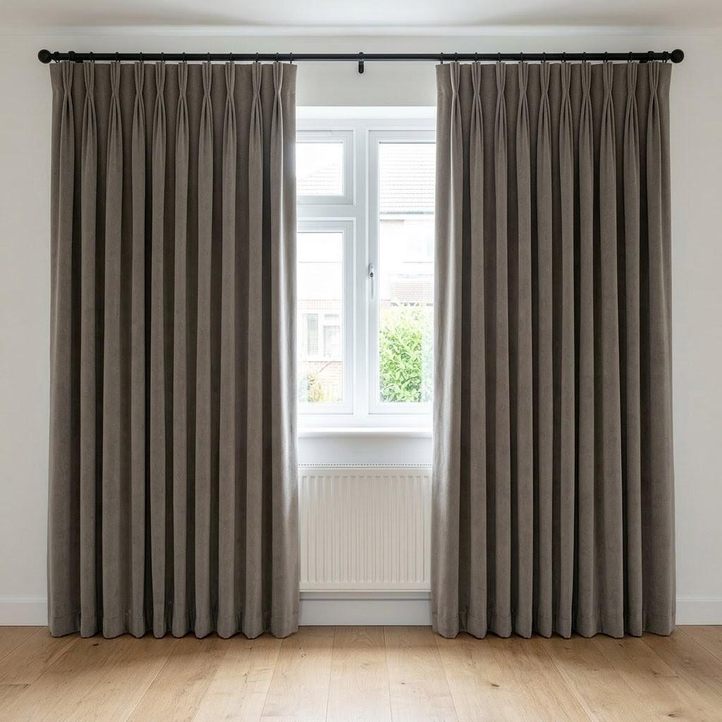 Greige Taupe Velvet Curtains, Heavy Blackout Drapes, Luxury Custom Window Panels, Rod Pocket Back Tab Grommet — image 7