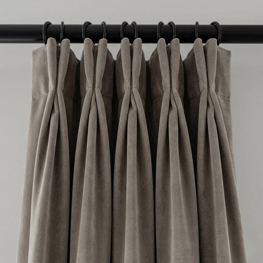 Greige Taupe Velvet Curtains, Heavy Blackout Drapes, Luxury Custom Window Panels, Rod Pocket Back Tab Grommet — image 6