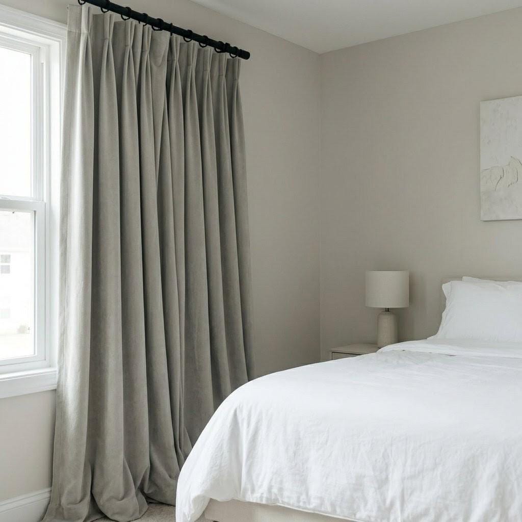 Warm Light Gray Velvet Curtains, Heavy Blackout Drapes, Custom Luxury Window Panels, Rod Pocket Back Tab Grommet — image 7