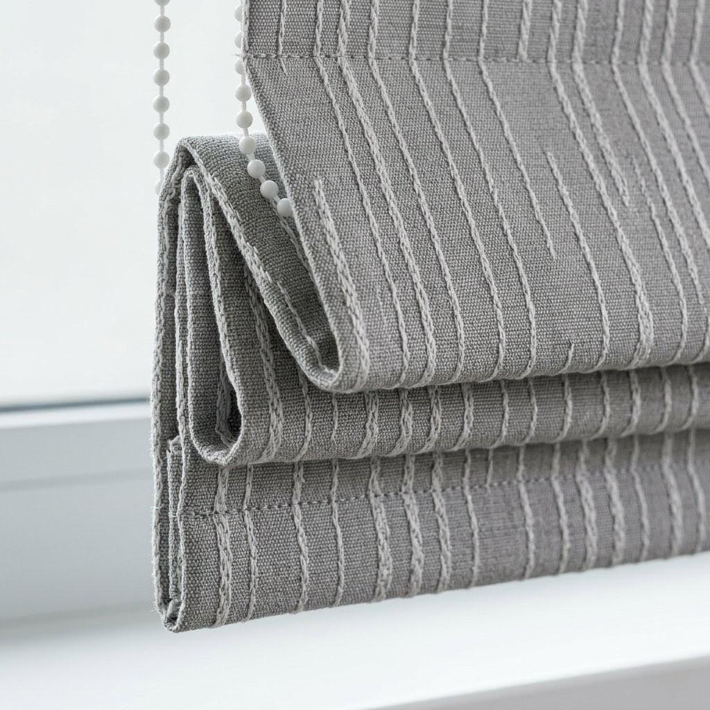 Gray Cotton Jacquard Roman Shade, Ivory Dash Pattern Corded Roman Blind, Custom Blackout Window Shade — image 7