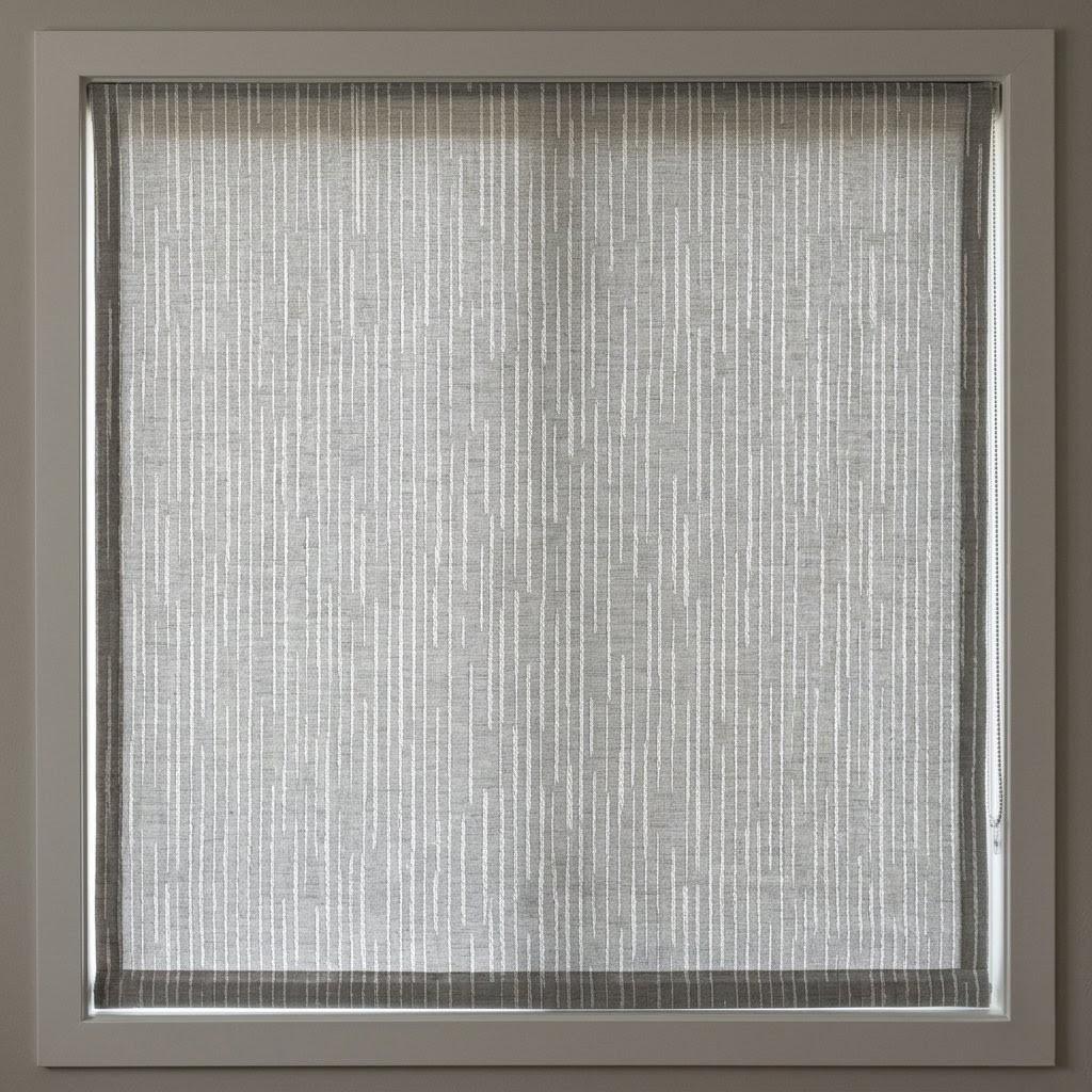 Gray Cotton Jacquard Roman Shade, Ivory Dash Pattern Corded Roman Blind, Custom Blackout Window Shade — image 5