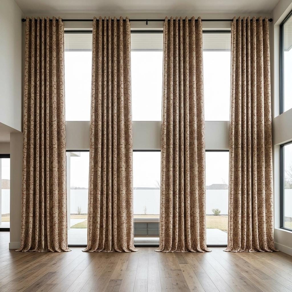 Rust Red Embroidered Pure Linen Curtains, Natural Beige Heavy Drapes, Floral Vine Panels, Custom Blackout Cafe Curtains — image 10
