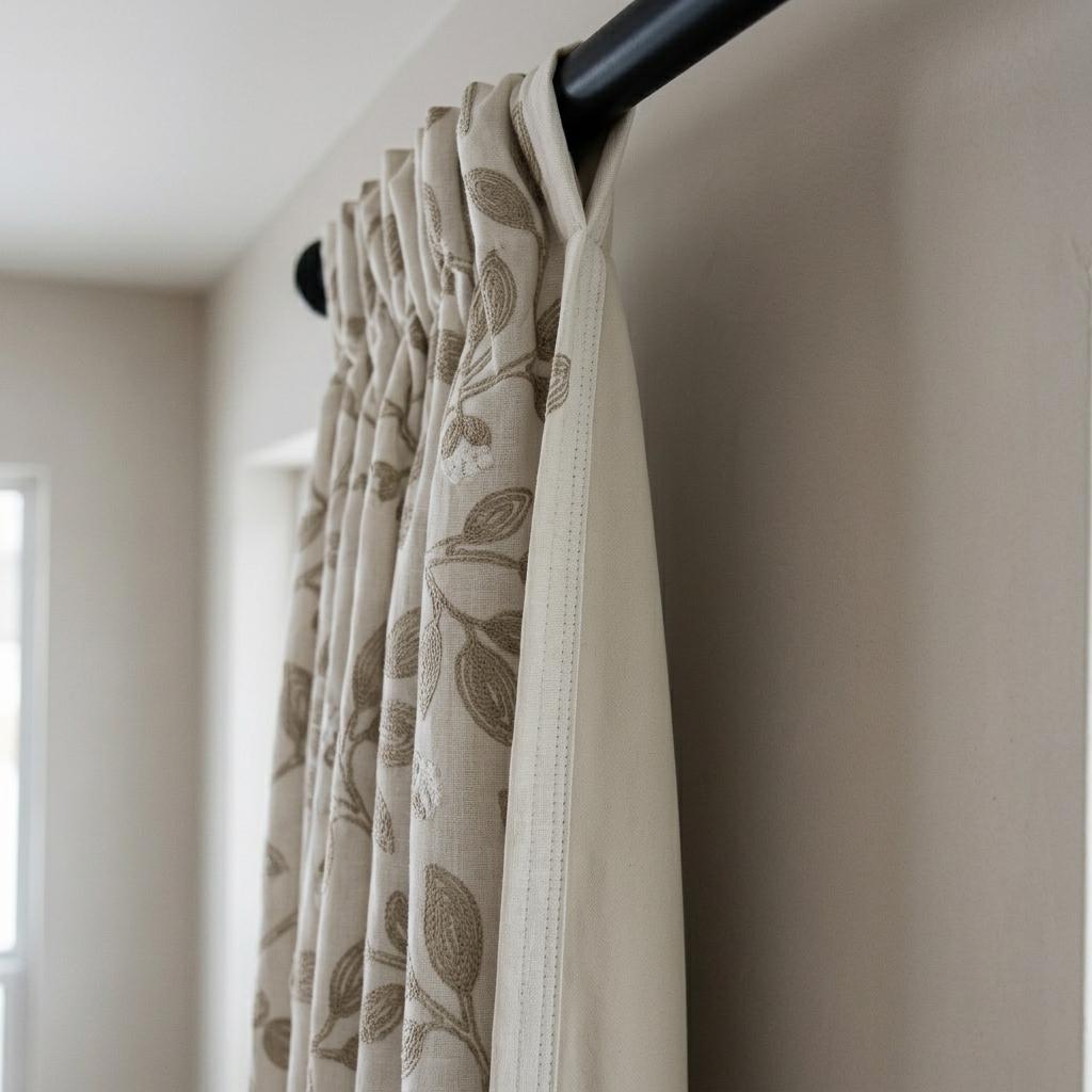 Off White Greige Linen Embroidered Curtains, Taupe Botanical Vine Drapes, Heavy Custom Blackout or Cotton Lined Panels — image 10