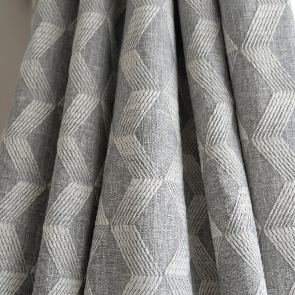 Grey Pure Linen Curtains, Taupe Embroidered Chevron Heavy Drapes, Custom Blackout Cafe Curtains — image 8